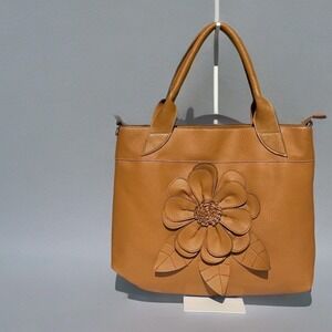 Mellow World Tan Vegan Leather Floral Tote Bag Boho Festival Indie Coquette🌻✨